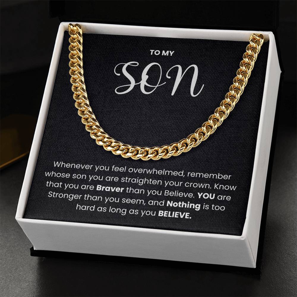 "To My Son" Cuban Link Chain Gift Box with Inspirational Message