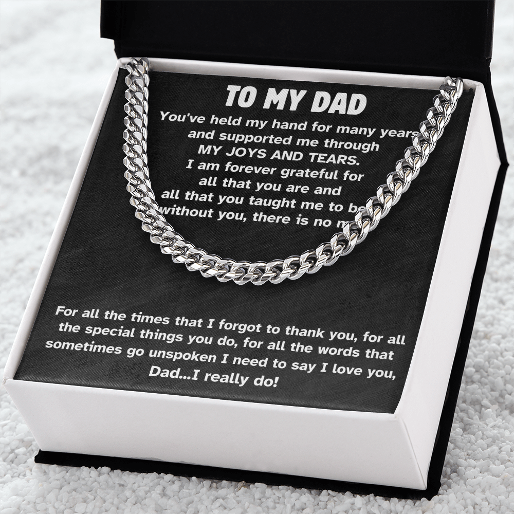 Cuban Link Chain Necklace with 'To My Dad' message; perfect Father's Day or birthday gift showcasing love and appreciation.