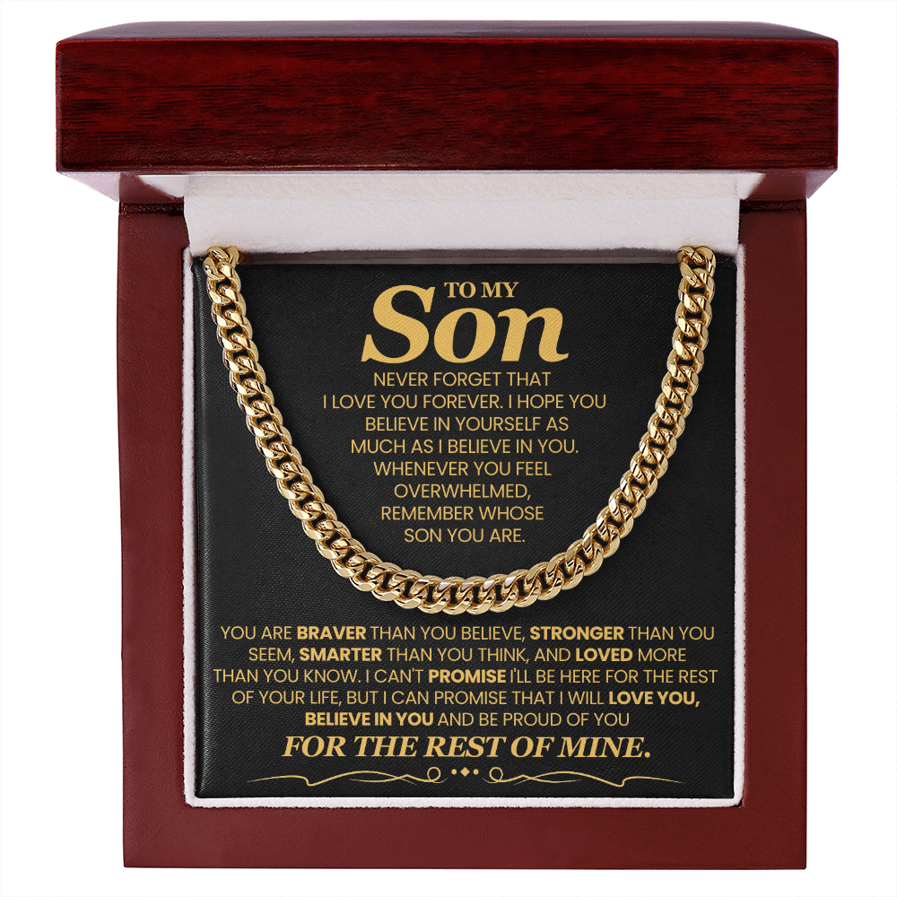 Gold Cuban Link Chain for Son from Dad in Gift Box with Inspirational Message Card, Perfect for Birthday or Graduation Keepsake