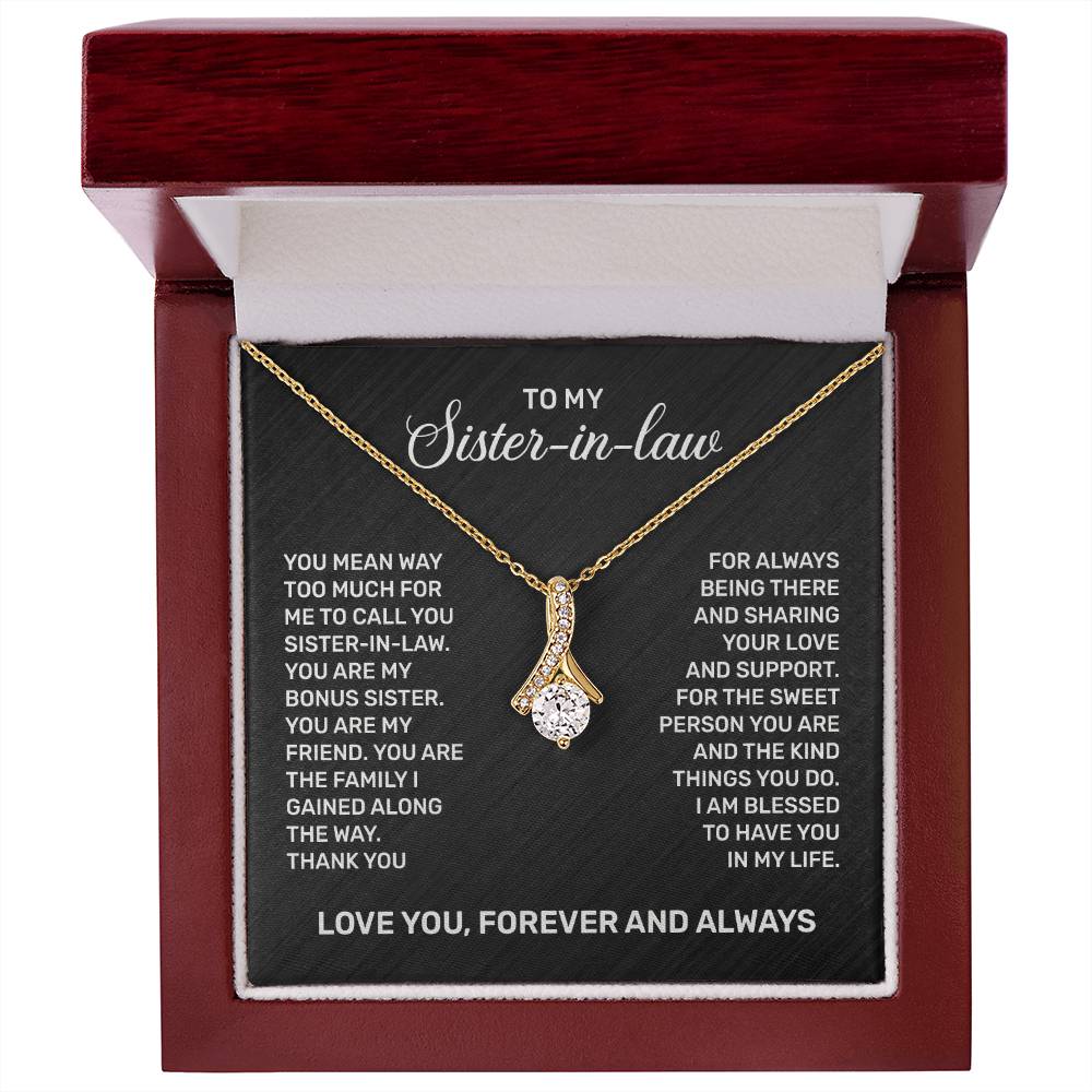 Alluring Beauty Necklace for Sister-in-Law with heartfelt message card in gift box, ideal for birthdays, weddings, and thank you gifts.
