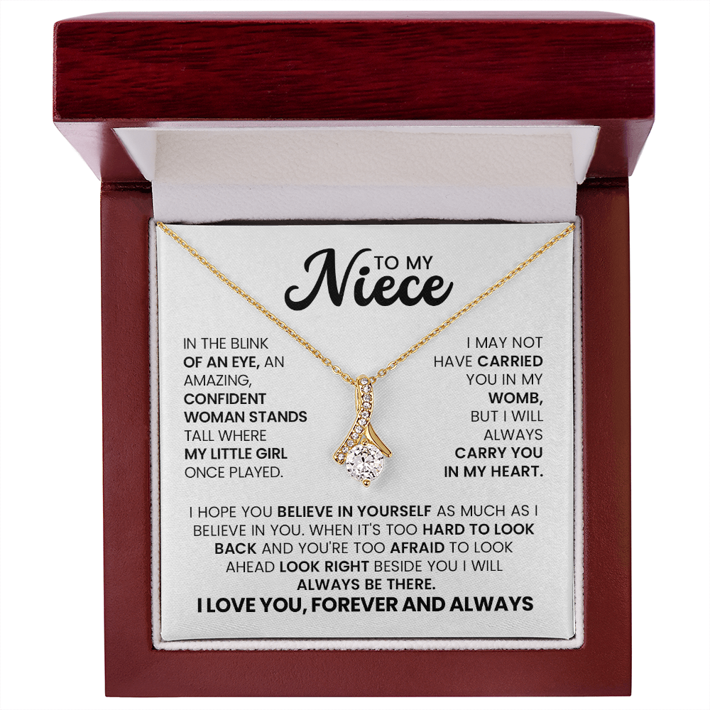 Alluring Beauty Necklace for Niece with heartfelt message, perfect gift for graduation or birthday from aunt or uncle.