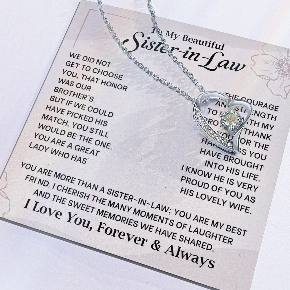 Forever Love Necklace for sister-in-law with heartfelt message, perfect birthday or wedding gift from husband's sibling.