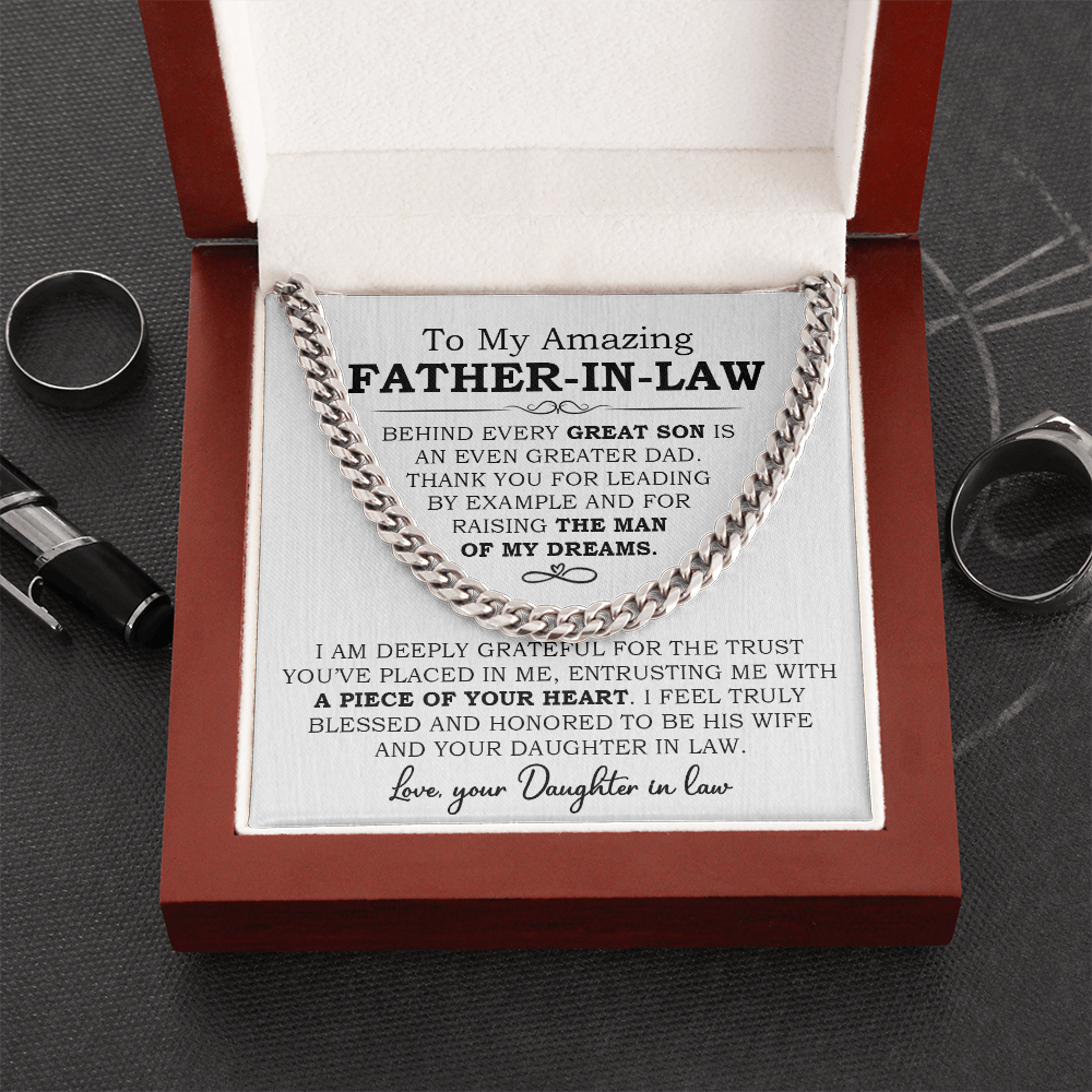 Cuban Link Chain Gift for Father-in-Law with Message Card from Daughter-in-Law in Gift Box