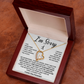 Forever Love Necklace apology gift with heartfelt message, featuring a gold heart pendant necklace displayed in an open wooden box.