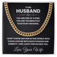 Gold Cuban link chain necklace with heartfelt message for husband from wife, featuring 'You Are the Brightest Star in My Universe.'