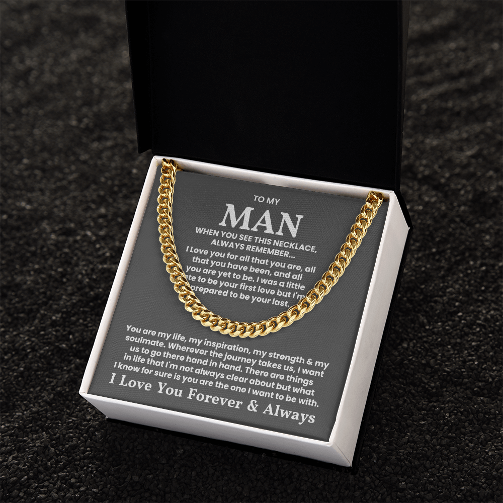 To My Man Cuban Link Chain Necklace in Gift Box with Sentimental Message, Perfect Valentine's Day or Anniversary Gift