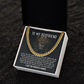 Gold Cuban link chain necklace gift for boyfriend, displayed in black box with sentimental message card.