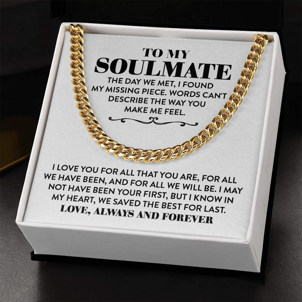 Men's Cuban Link Chain with Romantic Message Card - Sentimental Gift for Husband, Fiancé, Boyfriend - To My Soulmate
