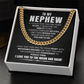 Cuban chain necklace gift for nephew with sentimental message card from aunt or uncle for birthday or graduation.