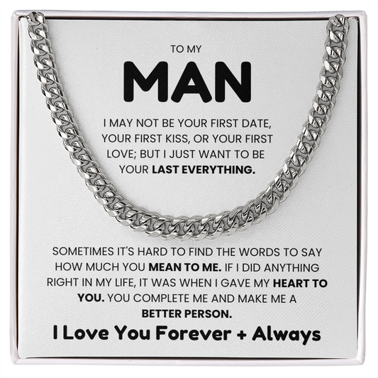 Cuban Link Chain Necklace for Husband with Loving Message on Display