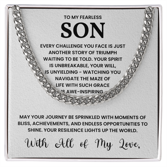 Cuban Link Chain Gift Card for Son, Highlighting Resilience and Strength, Perfect for Birthdays and Holidays, Stainless Steel