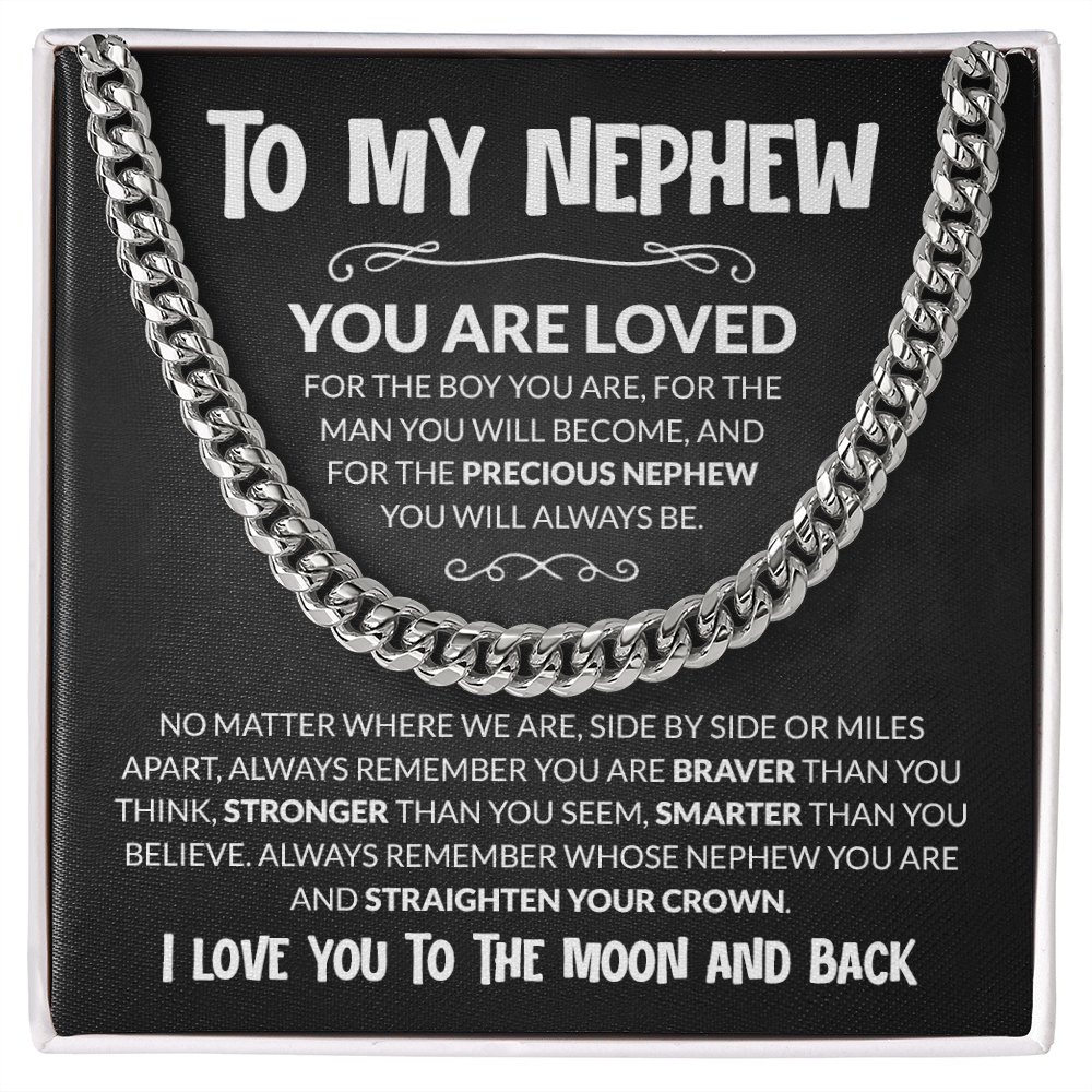 Cuban Chain Necklace for Nephew with Heartfelt Message Card, Perfect Birthday or Graduation Gift from Aunt or Uncle, Encouragement