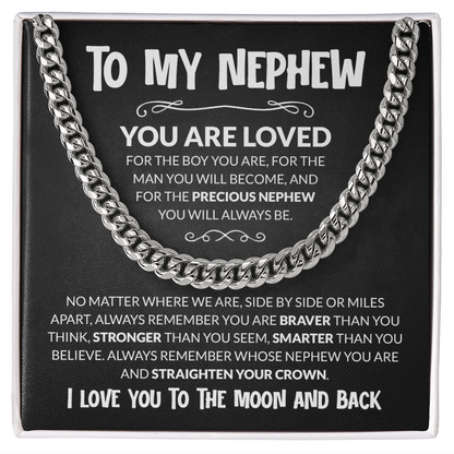 Cuban Chain Necklace for Nephew with Heartfelt Message Card, Perfect Birthday or Graduation Gift from Aunt or Uncle, Encouragement