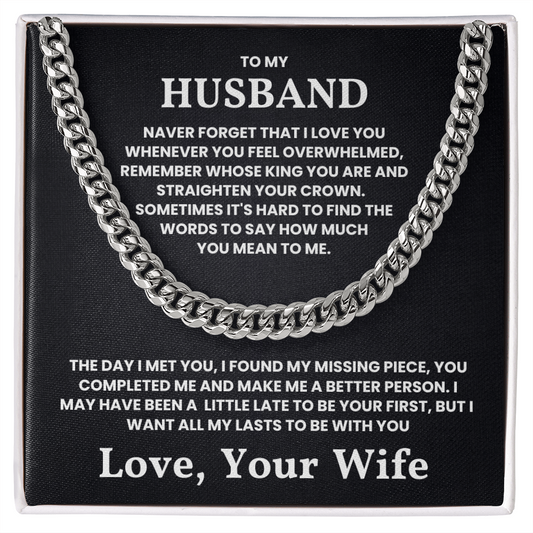 Cuban Link Chain Necklace with "To My Husband" Message on Black Card
