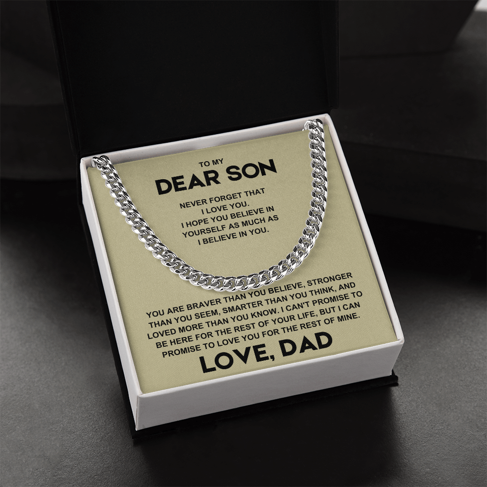 Cuban Link Chain for Sons with Love Dad Note in Gift Box, Stainless Steel Necklace, Perfect Birthday and Holiday Present