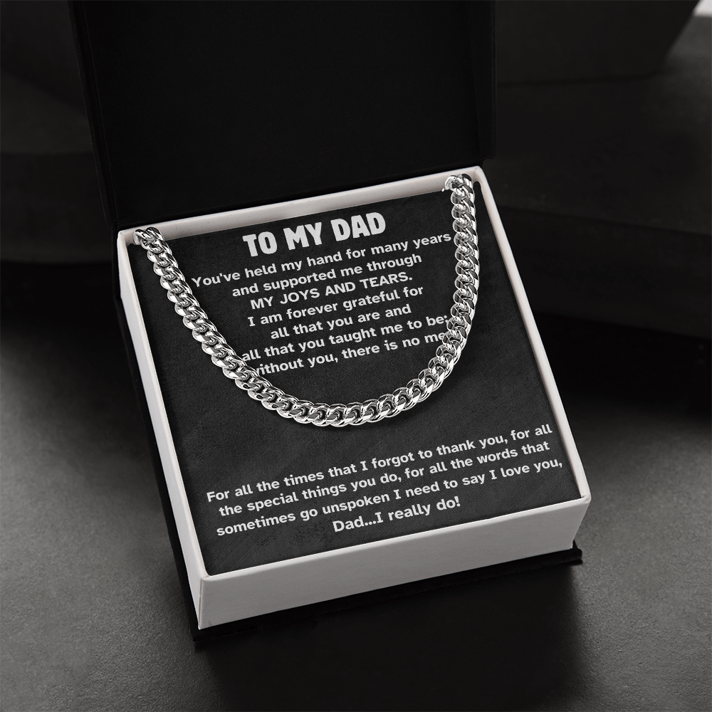 Cuban Link Chain Necklace for Dad, Silver in Gift Box with Loving Message - Perfect Birthday or Holiday Present