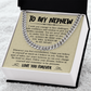 Cuban chain necklace in gift box with heartfelt message card for nephew's birthday or graduation from aunt or uncle.