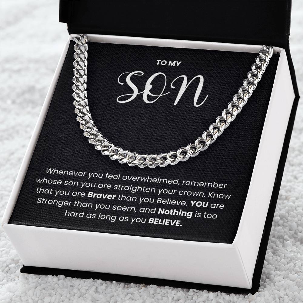 Cuban Link Chain Necklace with 'To My Son' Inspirational Message in Gift Box