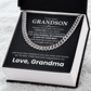 Cuban Link Chain Necklace in gift box with heartfelt message for grandson, "Stay Strong, Be Confident, Just Do Your Best."