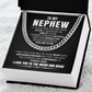 Cuban chain necklace gift for nephew with heartfelt message card from aunt or uncle celebrating strength, courage, and intelligence.