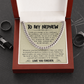 Cuban chain necklace gift for nephew with inspirational message card from aunt or uncle in gift box.