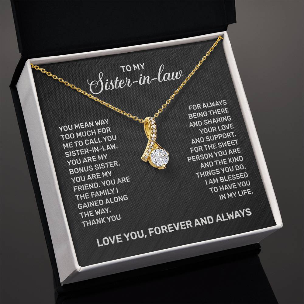 Gold necklace with a crystal pendant and message card, perfect gift for sister-in-law, birthday, wedding, or thank you present.
