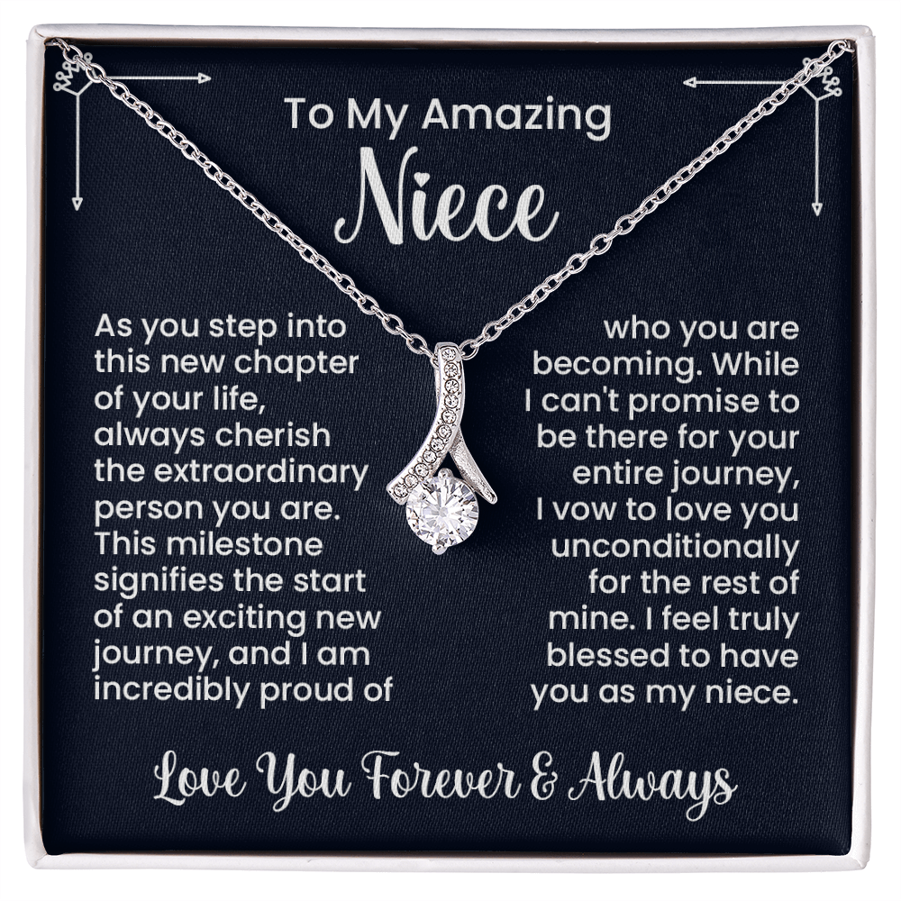 Alluring Beauty Necklace for Niece with heartfelt message, perfect gift from aunt or uncle for encouragement and love.