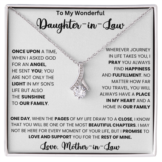 Alluring Beauty necklace with message card 'To My Wonderful Daughter-in-Law - Promise to Love and Support You - Gift Box'