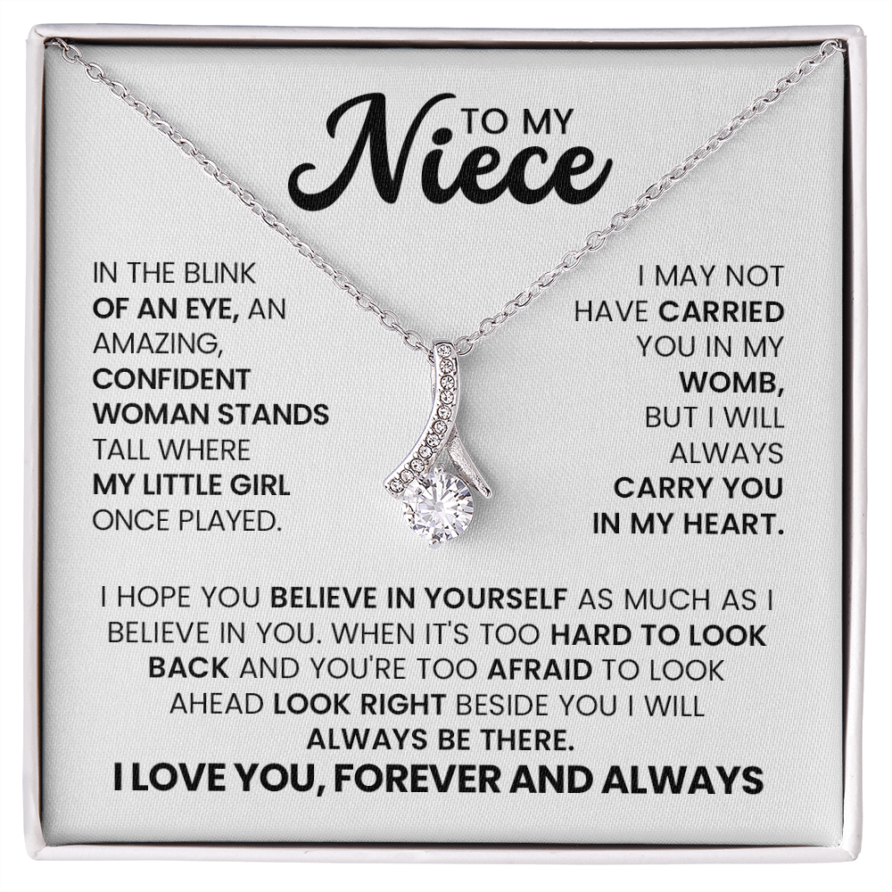 Alluring Beauty Necklace for Niece with heartfelt message, a gift from an aunt or uncle to celebrate her journey and achievements.