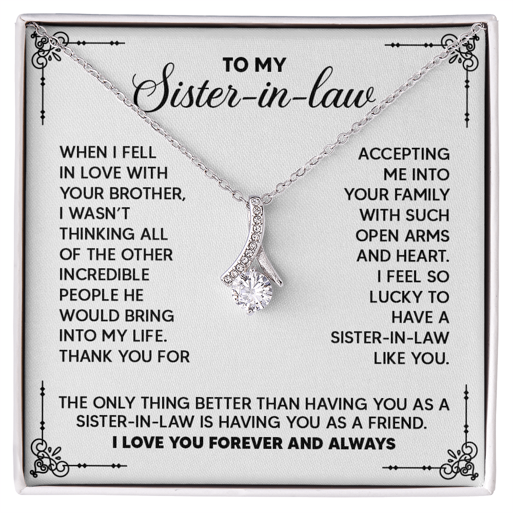 Alluring Beauty Necklace for sister-in-law with heartfelt gift message, perfect for birthday, wedding, or friendship celebration.