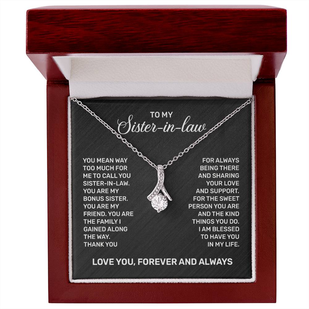 Alluring Beauty Necklace with heartfelt message card for sister-in-law, perfect gift for birthdays, weddings, or thank you occasions.