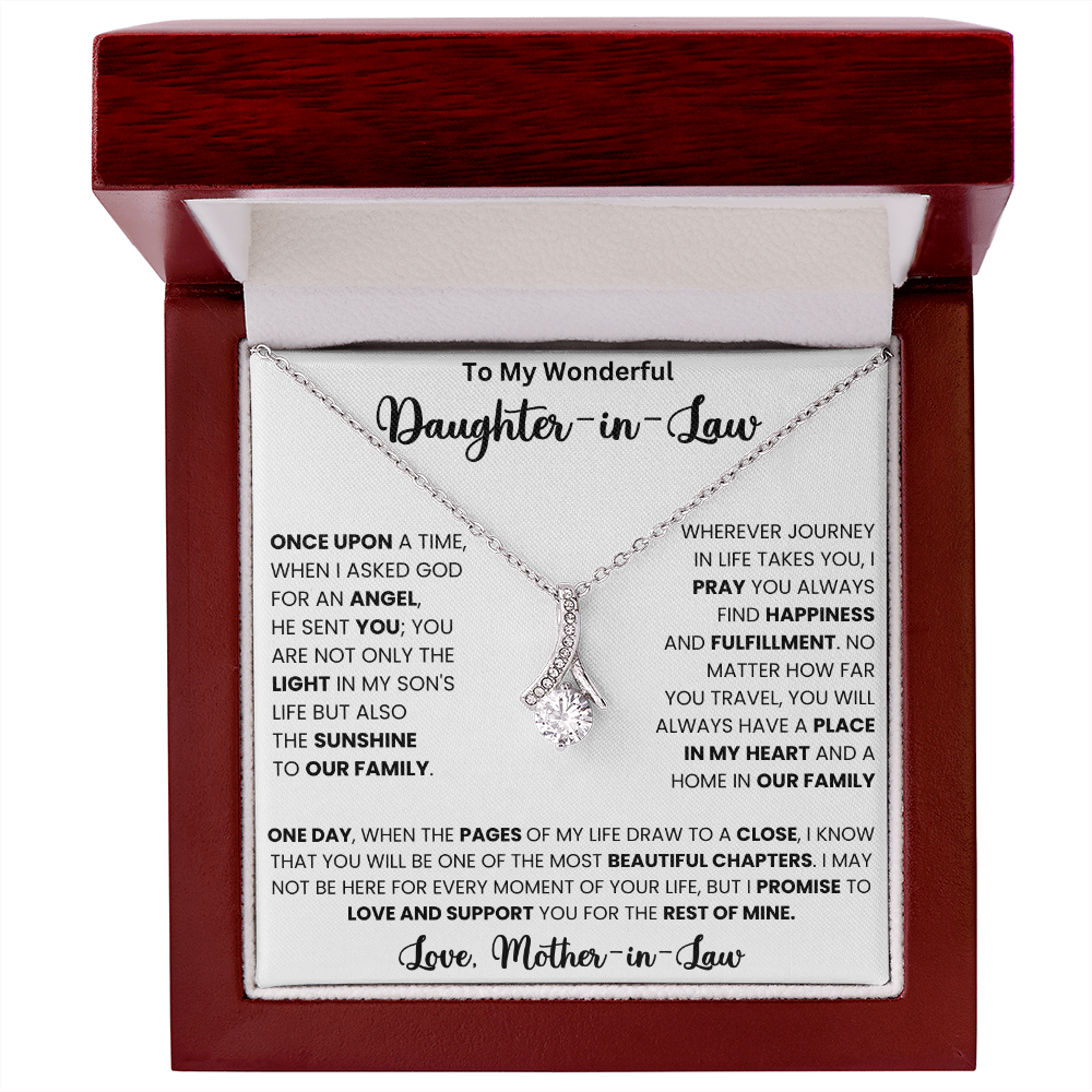 Alluring Beauty Necklace for Daughter-in-Law in elegant box with heartfelt message on the lid.