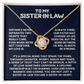 Love Knot Necklace with message card for sister-in-law, symbolizing a strong bond, perfect long-distance gift from family.