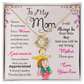 Love Knot Necklace "To My Mom" with heartfelt message and cubic zirconia pendant, perfect gift for Mother's Day.
