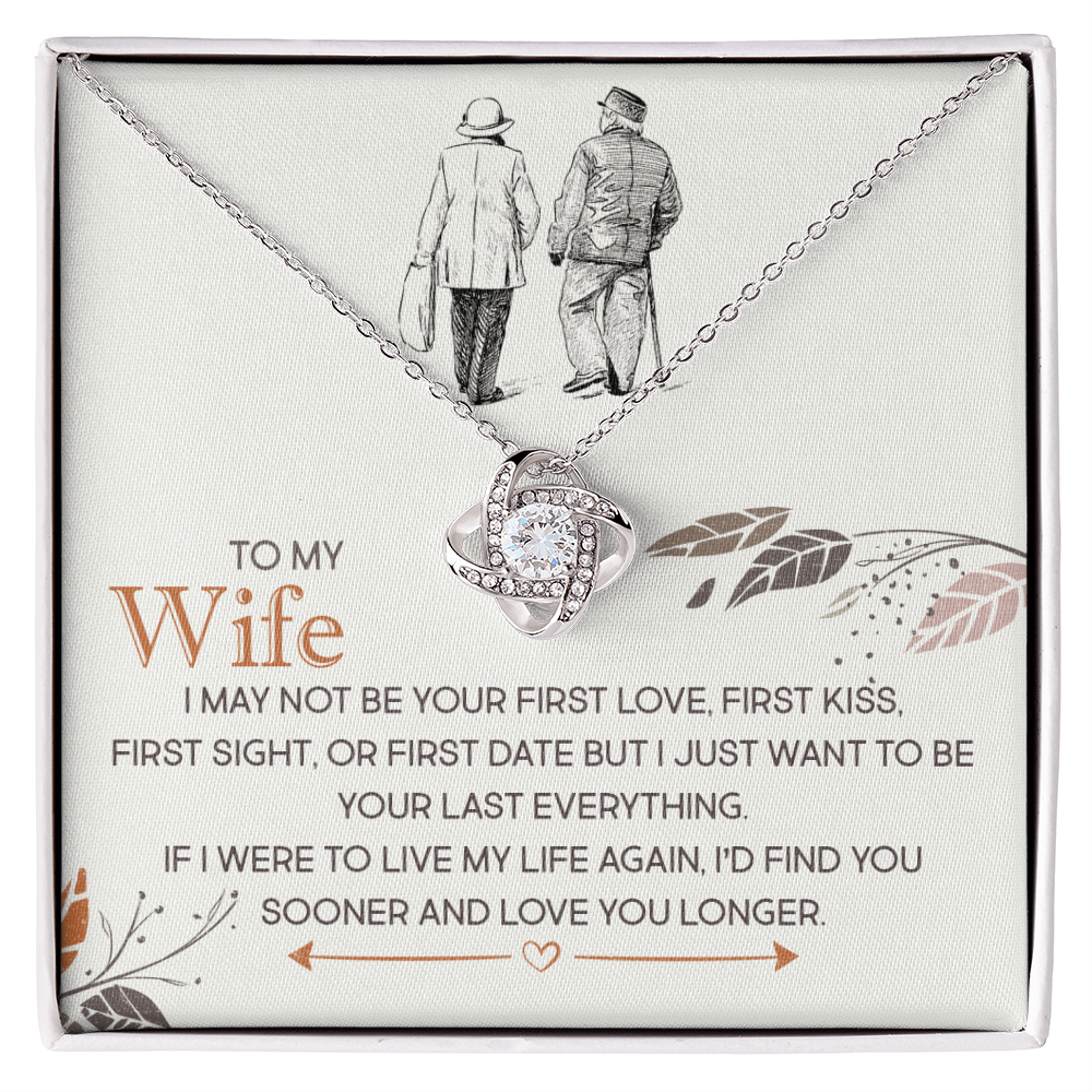 Love Knot Necklace for Wife - Unbreakable Bond, 14k White Gold, Cubic Zirconia, Sentimental Gift with Romantic Message