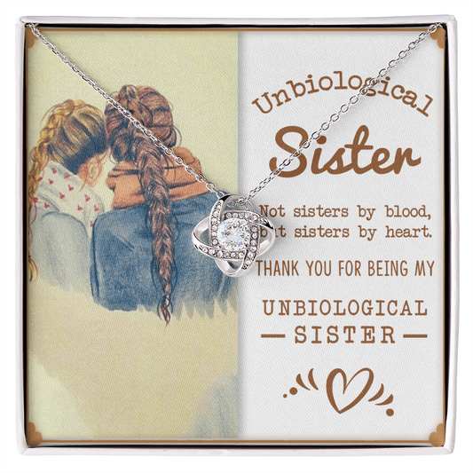 Love Knot Necklace for Unbiological Sister with cubic zirconia, symbolizing unbreakable bond; perfect gift for sisters by heart.