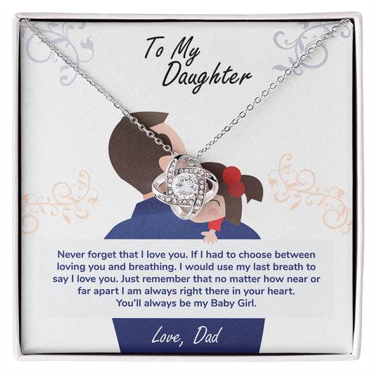 Love Knot Necklace for Daughter Gift, Silver Pendant with Cubic Zirconia, Sentimental Message from Dad, To My Daughter Box Design