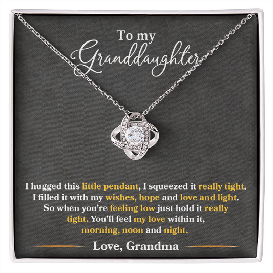 Love Knot Necklace gift for granddaughter with heartfelt message from grandma, perfect for expressing unbreakable bond and affection.