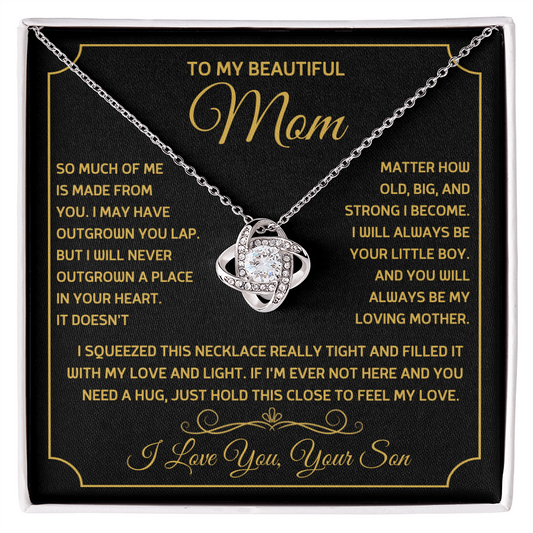 Love Knot Necklace for Mom with Emotional Message Card in Luxury Box, Gift from Son, Symbolizing Unbreakable Love and Appreciation