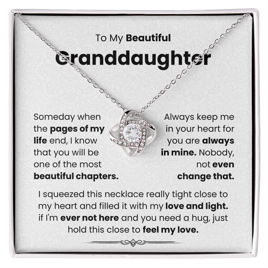 Love Knot Necklace for Granddaughter with Heartfelt Message Card, 14k White Gold and Cubic Zirconia, Perfect Gift, Sentimental Jewelry