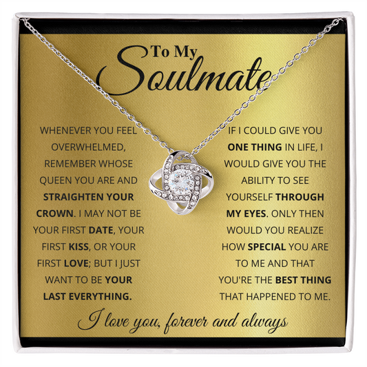 Love Knot Necklace for Soulmate with Message Card, Cubic Zirconia, Unbreakable Bond, Perfect Gift, 14k White Gold or 18k Yellow Gold