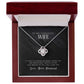 Love Knot Necklace in gift box with romantic message, featuring cubic zirconia and white gold design, perfect gift for wife.