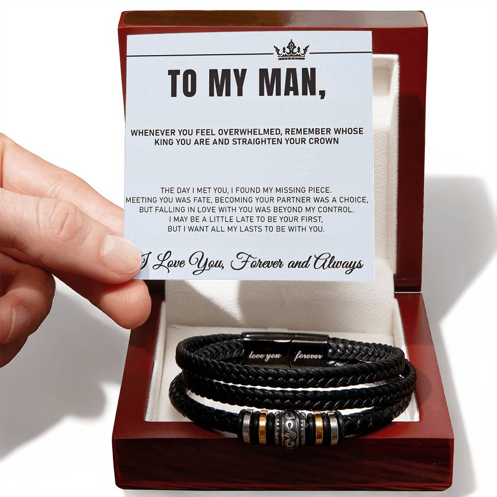 Engraved 'Love You Forever' bracelet in gift box with message card for men