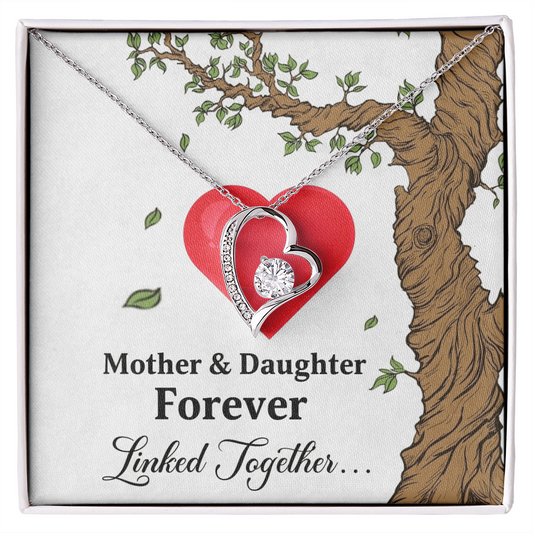 Forever Love Necklace with heart pendant and tree design message card - ideal mother & daughter gift symbolizing eternal connection.