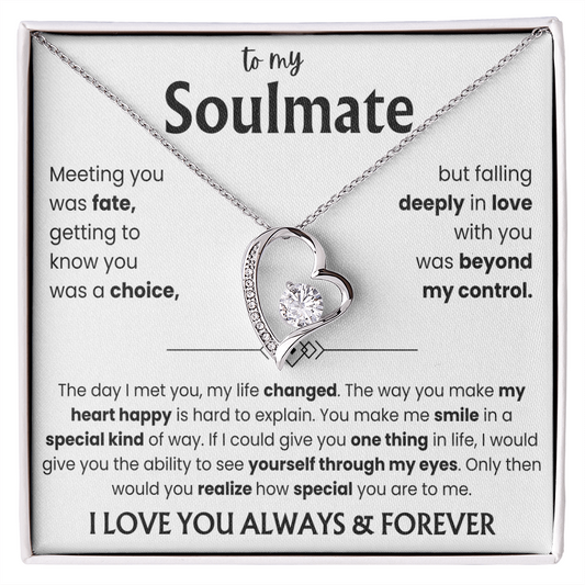 Romantic Forever Love Necklace with heartfelt message for soulmate, perfect gift for her, symbolizing eternal bond and love.