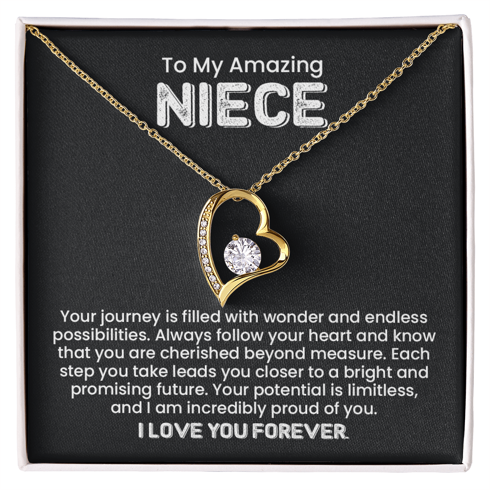 Forever Love Necklace for Niece with Heart Pendant and Inspirational Message - Encouragement Gift from Aunt or Uncle