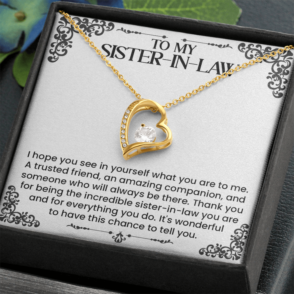 Forever Love Necklace for Sister-in-Law with heartfelt message, perfect gift for birthday, holiday, or thank you jewelry.