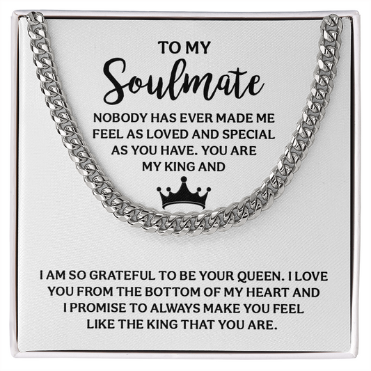 Cuban Link Chain gift with romantic message for soulmate, perfect from queen to king, in elegant jewelry presentation box